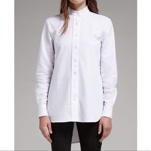 Frame white mock neck button down shirt